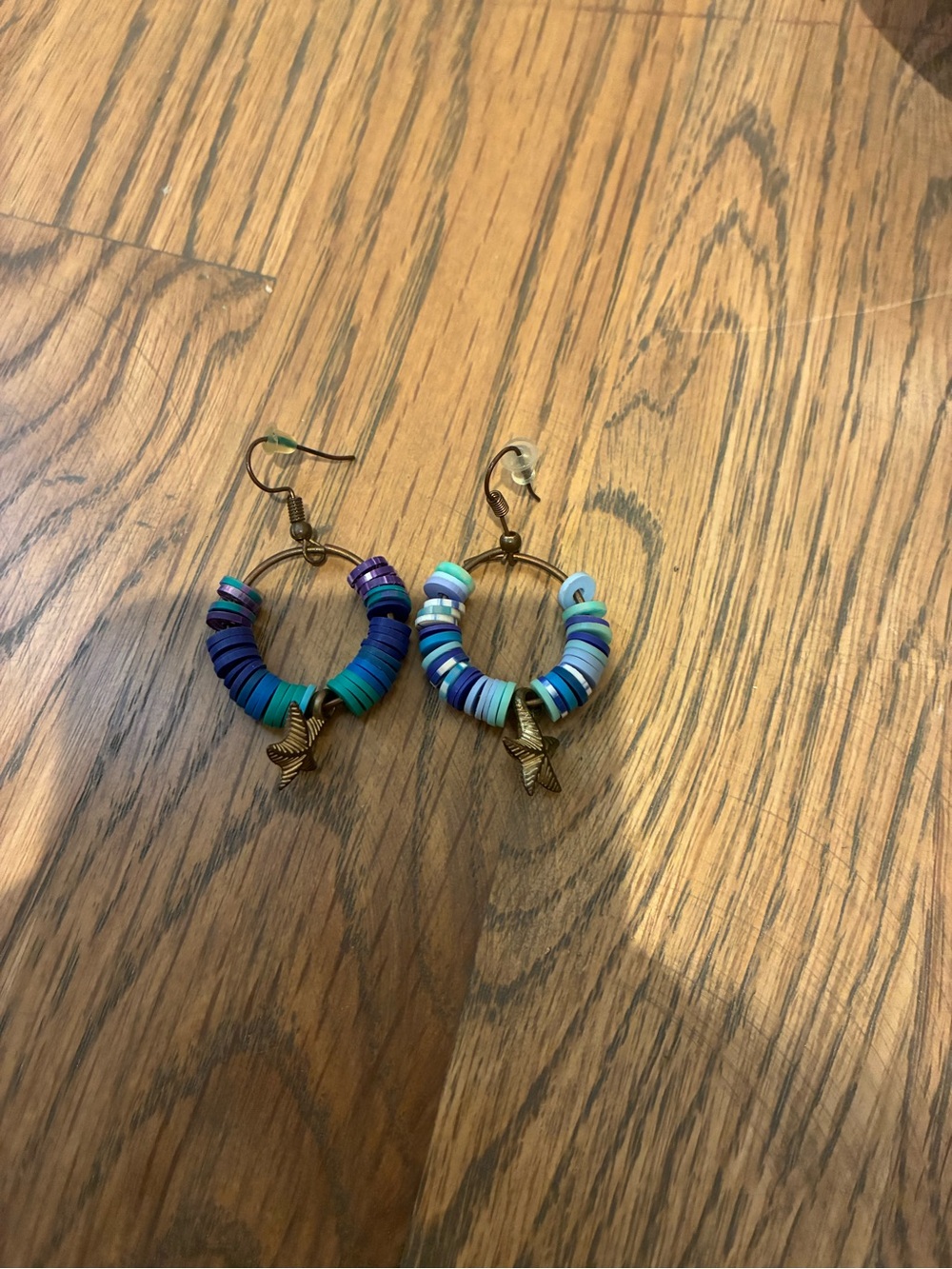 Colorful Blue & Teal Hoop Earrings with Starfish Charm